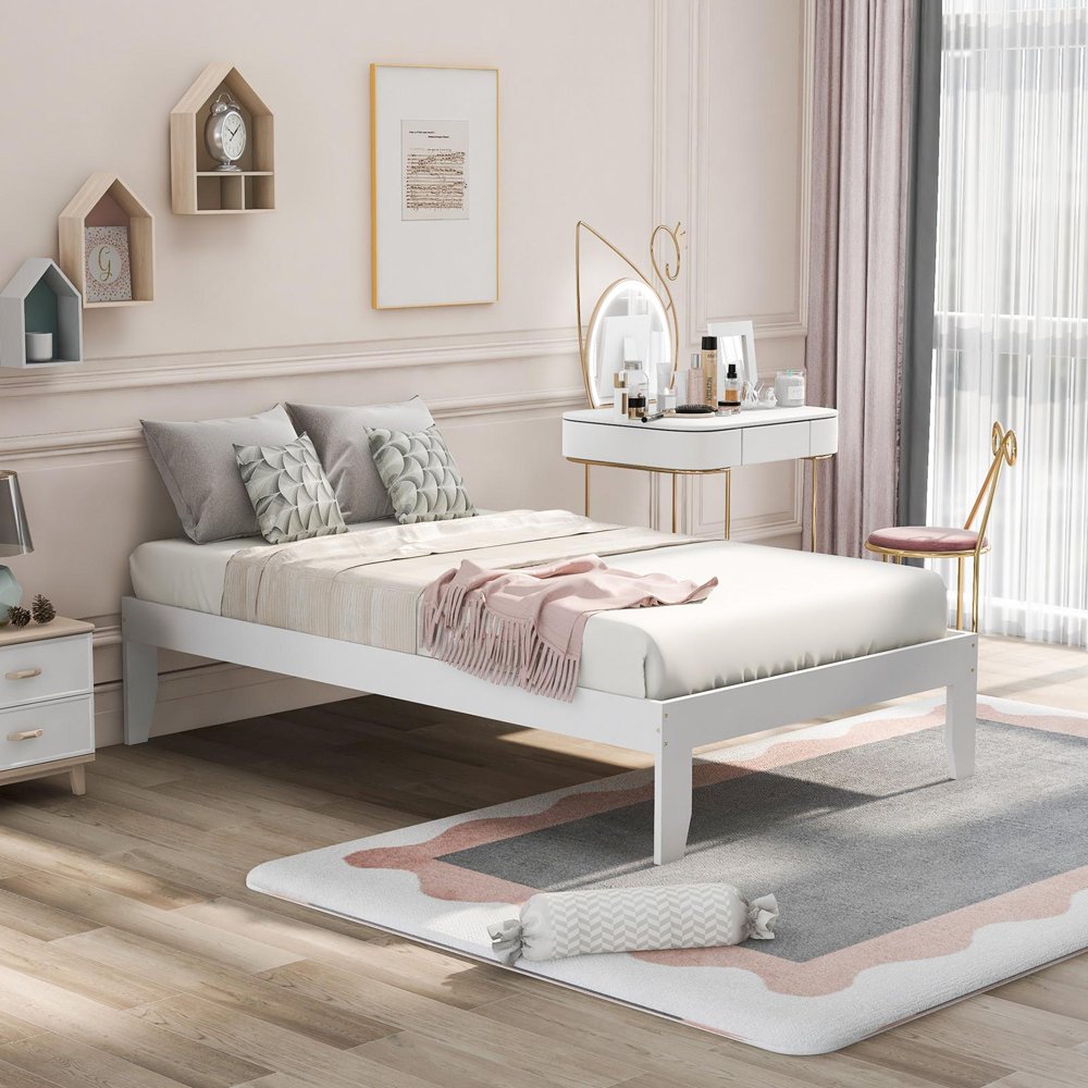 Twin Size Wood Platform Bed Frame/Solid Wood Foundation/No Box Spring