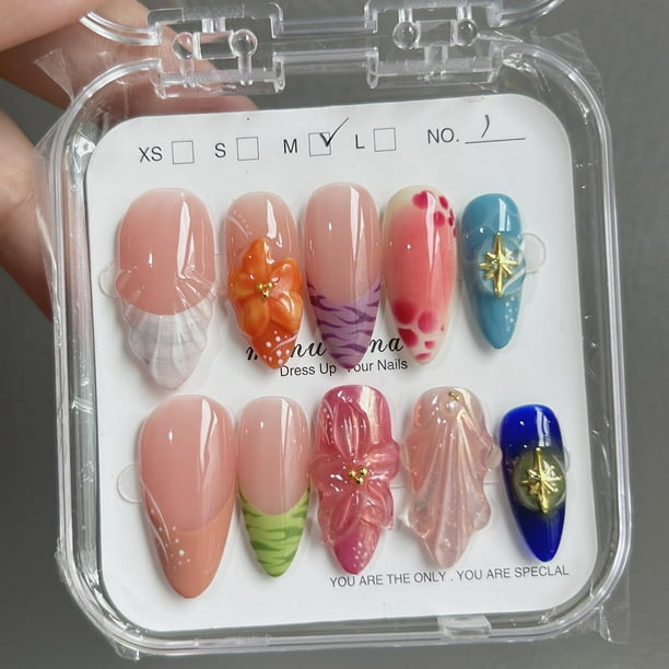 Uñas postizas MAGLFELL con diseño de almendras en acrílico y gel, talla M