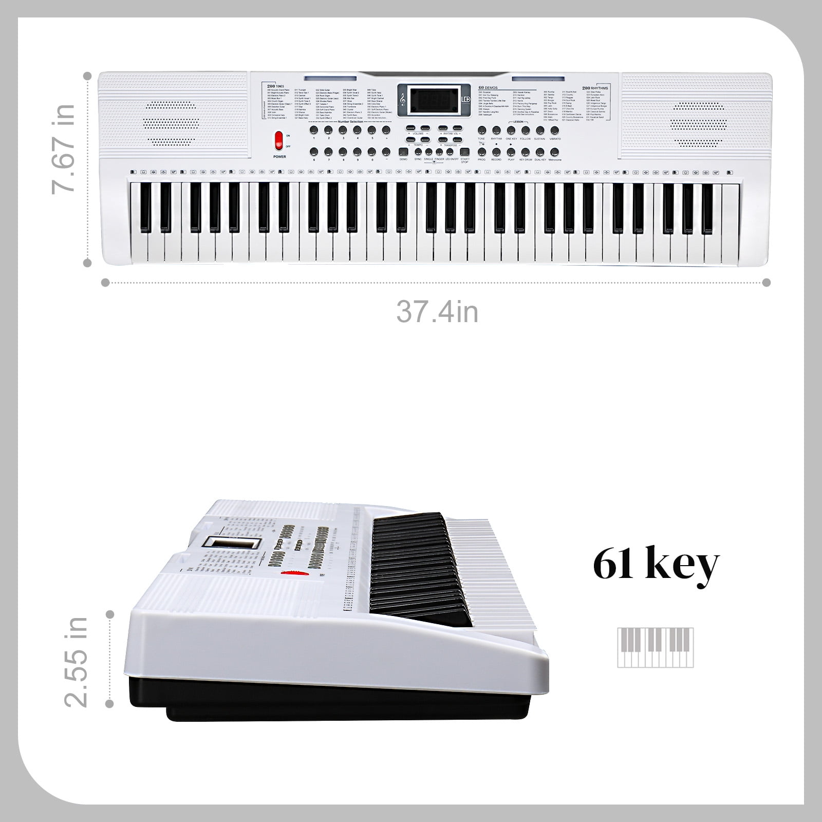 Glarry 61 Keys Keyboard Piano with Z Type Stand, Adjustable Height