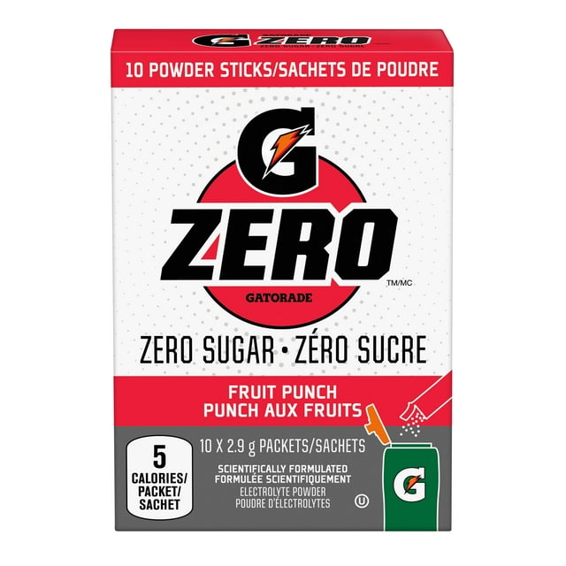 Gatorade Zero Sugar Fruit Punch Electorlyte Powder 10 x 2.9g, Packets