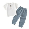 thumbnail image 2 of Kkkded Boys Girls Solid Color Cotton Linen Pants Two-Piece Set for Kids Baby Spring Summer Short-Sleeved Solid Colour Tops Set 12 Months - 8 Years, 2 of 9