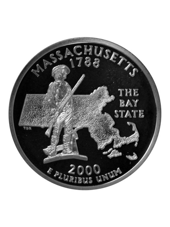 Collectible 2000-S Massachusetts State Quarter 25c - Gem Deep Cameo Proof 90% Silver - U.S. Coin