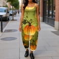 thumbnail image 5 of HAJWOH Halloween Plus Size Boho Overalls for Women Halloween Print Hippie Cloth Floral Printed Jumpsuits Spaghetti Strap Rompers(Green,M), 5 of 6