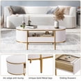 thumbnail image 5 of TROPOW Modern Luxury Oval Coffee Table with Storage,47.24" Fluted Design with Faux Marble Top, Curved Profile & Gold Metal Legs, White Center Table for Living Room, Stylish Sofa Table, 5 of 7