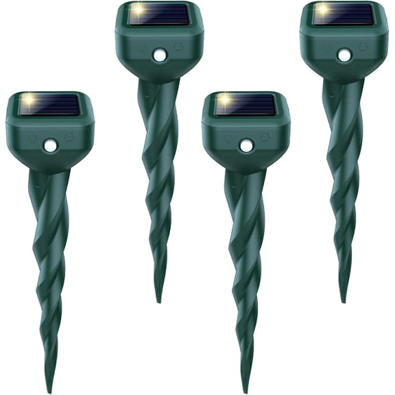 KingFurt 4 Pack Solar Mole Repellent Stake, Sonic Spikes Get Rid for Snake, Groundhog, Gopher, Vole, Repellent for Lawns Garden & Yard