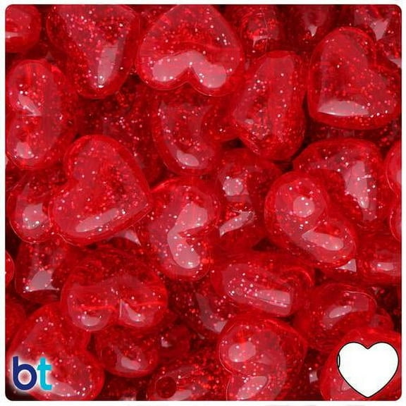 BeadTin Ruby Sparkle 18mm Heart Pony Beads (24pcs)