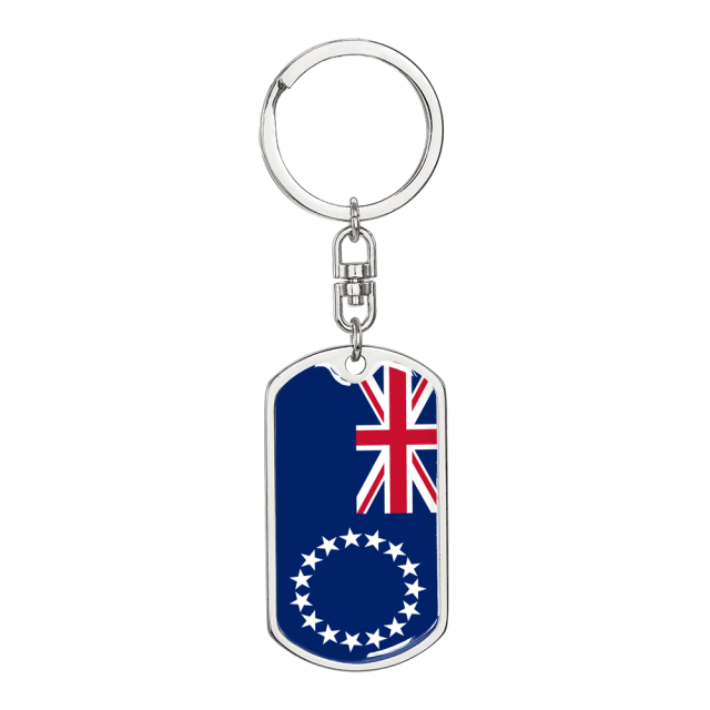 Cook Island Flag Swivel Keychain Dog Tag Stainless Steel or 18k Gold