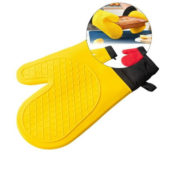 Yoloke Silicone Oven Gloves Silicone Pot Holders Mittens Kids Silicone Mitts Baking Mittens Grill Mitt Barbecue Mitten Handle Oven Glove(Yellow)
