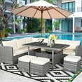 thumbnail image 1 of Costway 7 PCS Patio Rattan Dining Set Sectional Sofa Couch Ottoman Garden White, 1 of 10