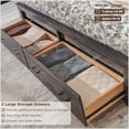 thumbnail image 2 of OKD Queen Size Bed Frame W/ 54" Tall Geometric Headboard, Farmhouse Wood Platform Bed W/ 2 Large Storage Drawers, No Box Spring Needed, Dark Rustic Oak, 2 of 7