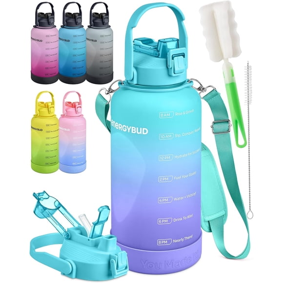 Botella de agua EnergyBud de 2,2 L, a prueba de fugas, libre de BPA, con pajita