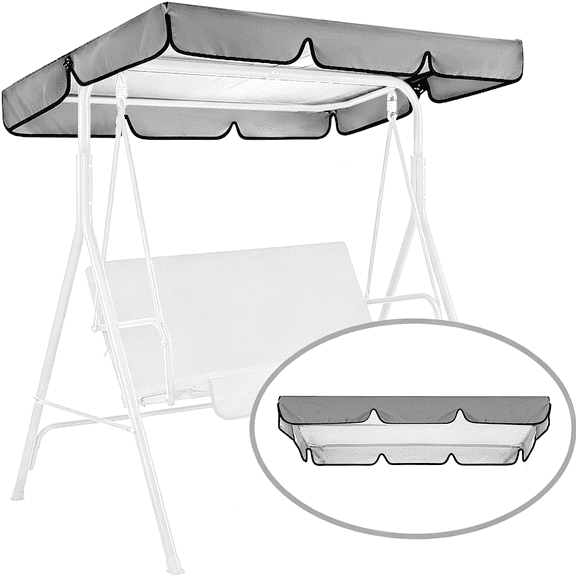 MISSMILE Swing Canopy Replacement for Outdoor Patio Swing Chair 2/3 Seater Waterproof Porch Swing Seat Canopy Cover Garden Hammock Top Cover for Seat Furniture,Canopy Only (Grey,65X45×5.9 Inch)