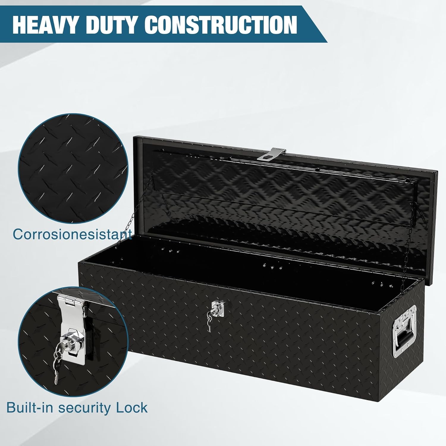 ChaoLink Truck Bed Tool Box - 39 x 13 Inch Heavy Duty Aluminum Alloy - Lock with Keys, Waterproof Storage Box for Truck Bed, RV Trailer (Black)