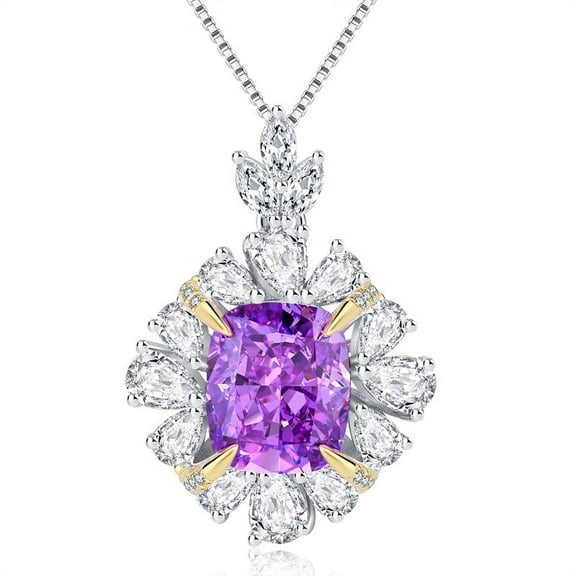 925 Sterling Silver Crushed Ice Cut Emerald Citrine High Carbon Diamonds Gemstone Pendant Necklace Jewelry