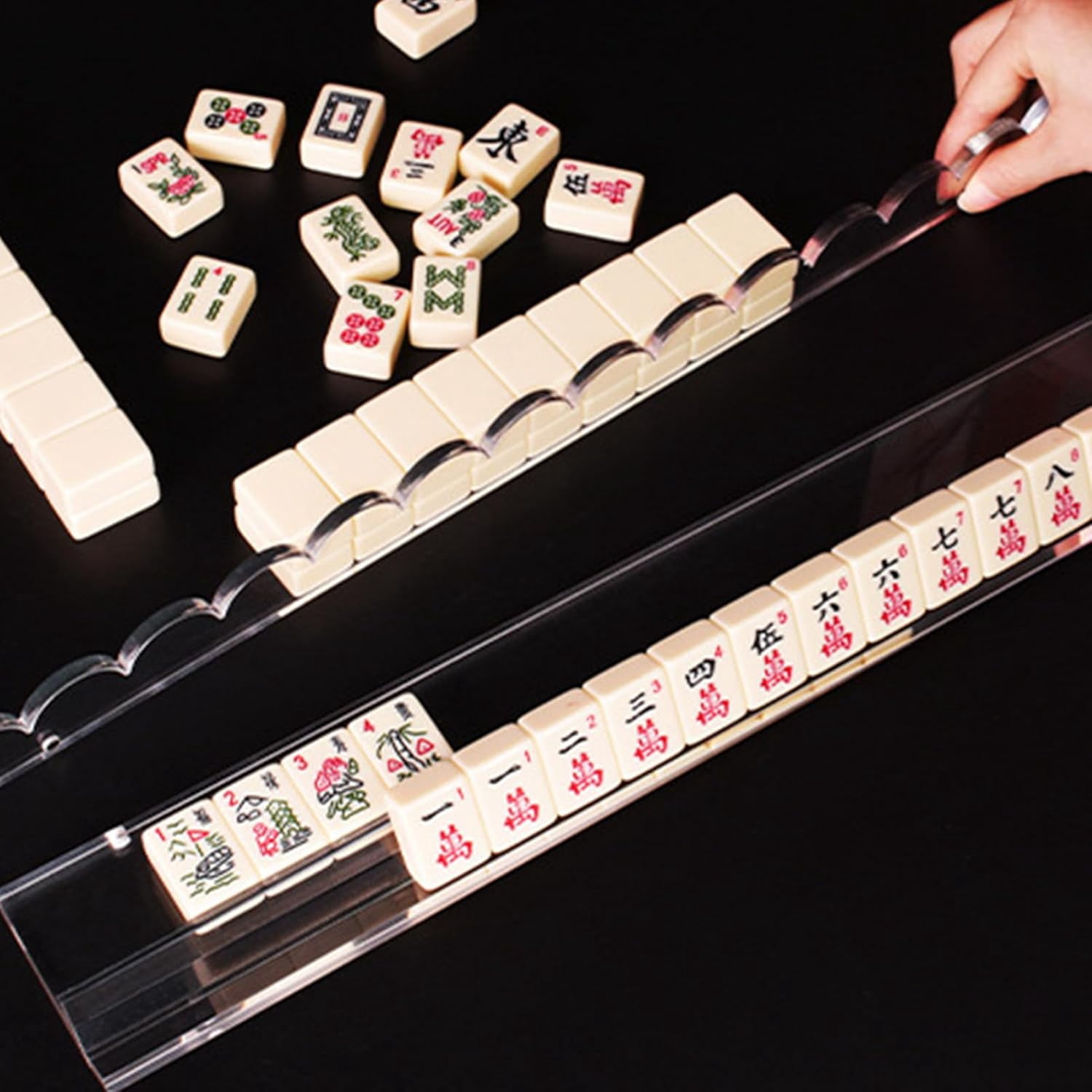 Clear Acrylic Mahjong Racks with Pushers & Built-in Magnets – Tile Rack Combo Set for Game Room, Family Nights, Travel & Community Centers (RL 1 PC)