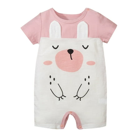 

nsendm Simple Body Suit Toddler Boys Girls Character Print Casual Romper Jumpsuit Bodysuit Long Sleeve Boy Pink 3-6 Months