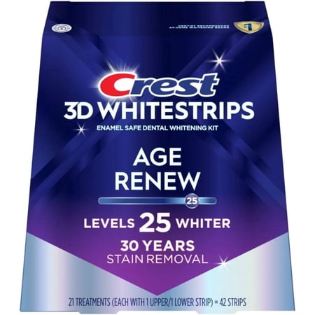 Crest 3DWhitestrips Age Renew At-home Teeth Whitening Kit, 21 Treatments, 25 Levels Whiter