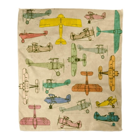 SIDONKU Throw Blanket Warm Cozy Print Flannel Airplanes Retro on Vintage Old Plus Three Cracked Effects Can Be Removed Comfortable Soft for Bed Sofa and Couch 58x80 Inches