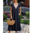 thumbnail image 4 of Vestido midi Zhyaj con cuello redondo y manga corta casual para mujer, 4 of 7