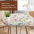 thumbnail image 3 of Blue Pink Flower Round Tablecloth 45-54 Inch Round Fitted Table Cloth with Elastic Edge, Country Botanical Floral Farmhouse Waterproof Table Cover Protector for Outdoor Picnic Party Dining, 3 of 6