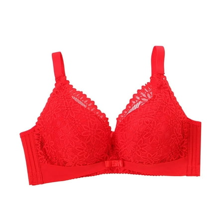 SMihono Full Coverage Bra for Women Lace Glamorette Plus Size Wireless Minimizer Bras Comfort Full Coverage Push Up Bralette Red 38