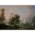 thumbnail image 2 of François Boucher 14x11 Gold Ornate Wood Frame and Double Matted Museum Art Print Titled - Idyllic Landscape with Woman Fishing (1761), 2 of 4