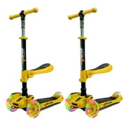 Hurtle ScootKid 3 Wheel Child Ride On Toy Scooter w/ LED Wheels, Yellow (2 Pack)