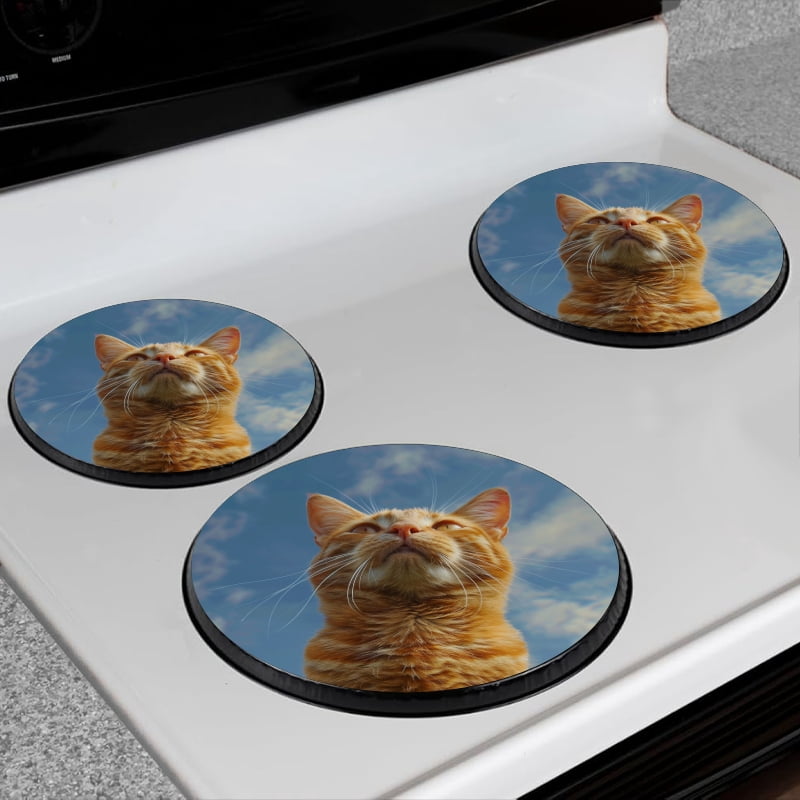 BaHomeck Electric Stove Burner Covers Set of 4,Round Metal Gas Stove Burner Covers 8 Inch and 10 Inch,Kitchen Decor,Cute Ginger Cat Looking Up At The Sky