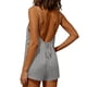 thumbnail image 5 of TaTaai Women's Casual Summer Romper Thin Strap Low Back Design Linen-Like Fabric Solid Color Short Jumpsuit for Vacation and Daily Wear Gift, 5 of 6