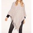 thumbnail image 3 of StylesILove Autumn Winter Women Striped Knitted V-Neck Fringe Poncho Pullover Sweater Lightweight Cape Cozy Wrap Tassel Shawl (Grey), 3 of 4