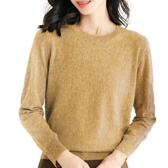 Alitao Sweatshirt for Women Long Sleeve Shirts Sweaters Sweater Crew Neck Soft Pullover Sweater Blouses for Women Fall Outfits Yellow 2XL