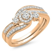 0.65 Carat (ctw) 10K Rose Gold Round Diamond Ladies Twisted Swirl Bridal Halo Engagement Ring With Matching Band Set