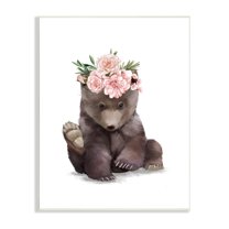 Stupell Industries Adorable Brown Bear Floral Crown Chic Forest Animal, 10 x 15, Designed by Ziwei Li
