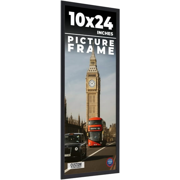 10x24 Minimalist Black Picture Frame - UV Acrylic, Foam Board Backing, Hanging Hardware