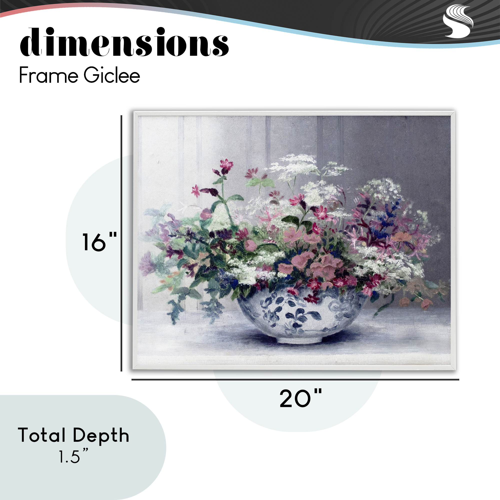 Painterly Elegant Blooms Vase White Framed Giclee Art, design by Lettered and Lined