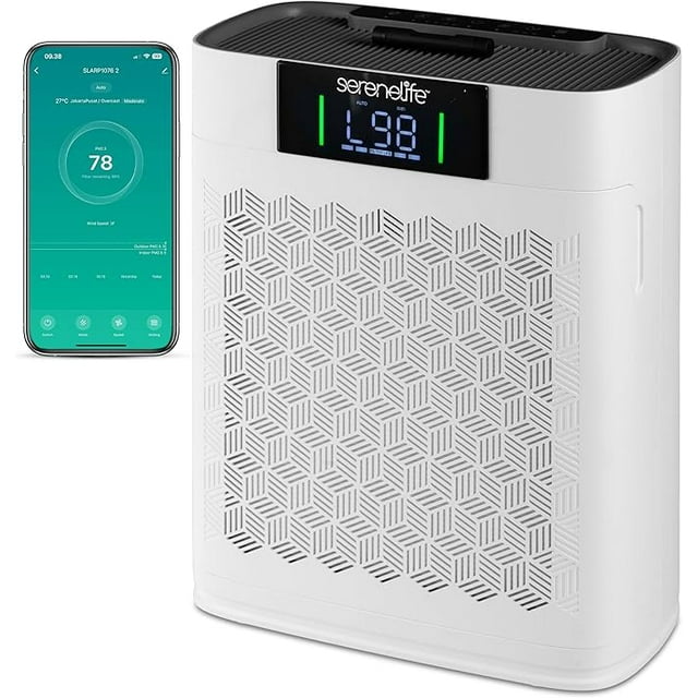 SereneLife HEPA Air Purifier for Home – Smart WiFi & App Control, Ultra-Quiet Air Purifier for Bedrooms & Large Rooms, Removes Dust, Pet Hair & Odors, Ideal for Pets & Allergies (1,076 Sq Ft, White)
