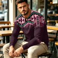 thumbnail image 5 of FGVCTG Mens T-Shirts Color Block Aztec Western Long Sleeve Henley Tops Button Neck Tee Loose Pullover Top for Casual Outings Daily Pink S, 5 of 8