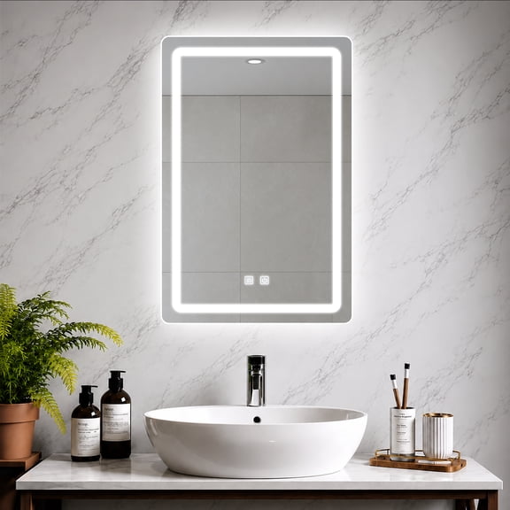 WARM&LOVE 16" x 24"  LED Bathroom Mirror, Wall Mounted Vanity Makeup Mirror with Anti-Fog, 3 Color Dimmable Light, Touch Control, Silver