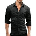 thumbnail image 1 of xiaxaixu  Men's Spring Autumn Casual Shirts Solid Color Long Sleeve Lapel Denim Tops Button Shirts for Party, 1 of 6