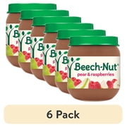 (6 pack) Beech-Nut Stage 2 Baby Food, Pear & Raspberries, 4 oz Jar