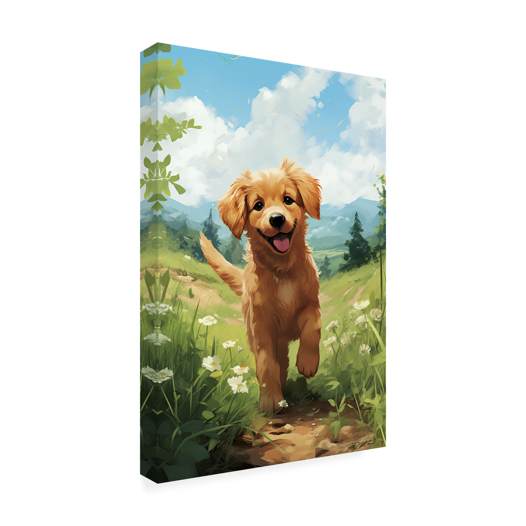 Canvas Wall Art - Momart 'Happy Puppy 2' Wall Art for Living Room, Bedroom, or Office Décor by Trademark Fine Art - 12 x 19 Inches