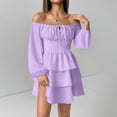 thumbnail image 6 of Womens Dresses Fashion 2026 Long Puff Sleeve Elastic Waist A-Line Casual Pleated Mini Beach Dress, 6 of 7