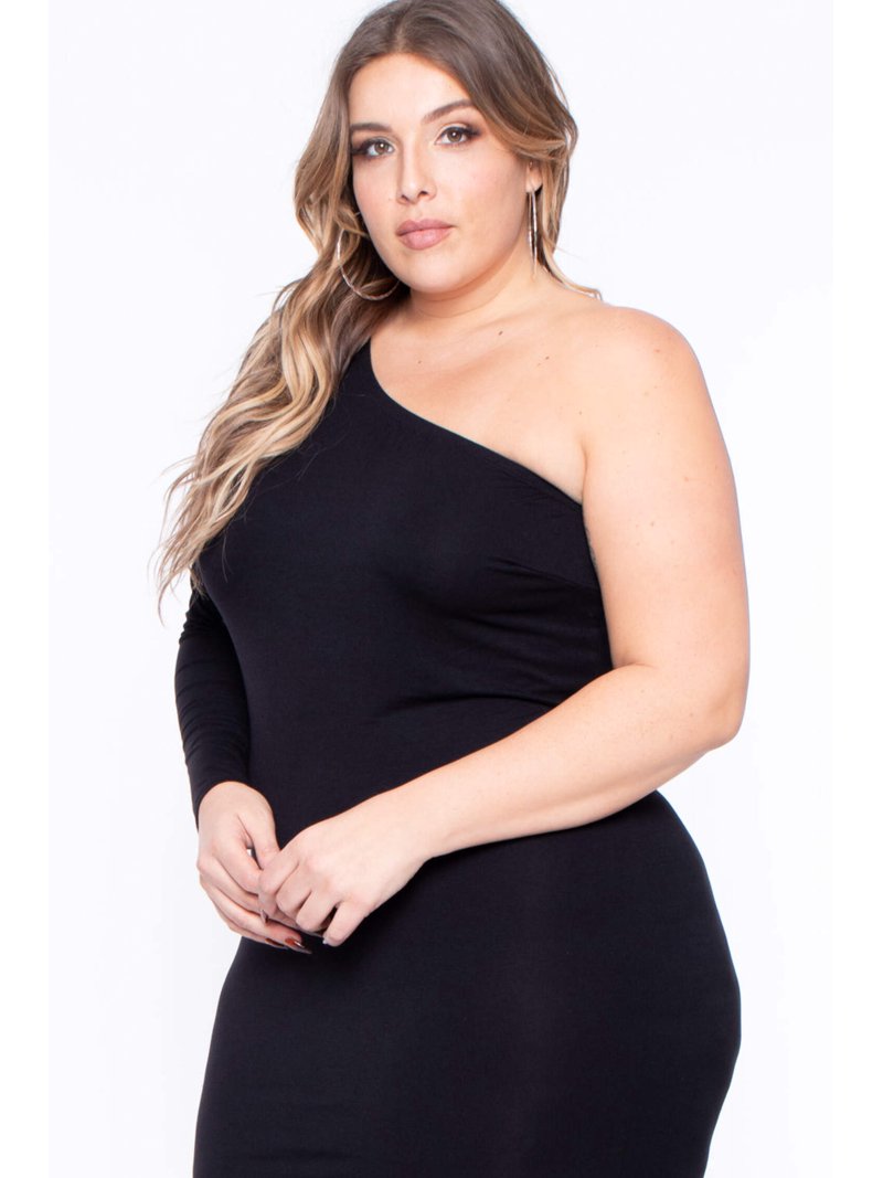 Plus Size Ebony One Shoulder Dress - Black - Walmart.com