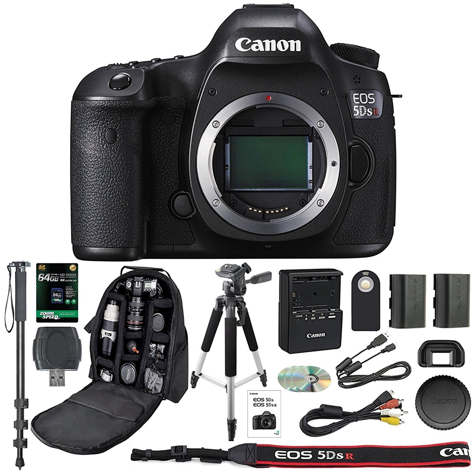 Canon EOS 5DS R Professional DSLR Camera + 64GB SDXC Memory Card + Extra LPE6 Battery + SD Card