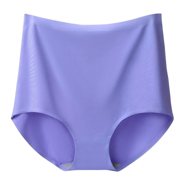 Gibobby Braguita cintura alta Calzoncillos talla grande para mujer, cintura ultraalta, Color sólido, calzoncillos sin rastro seda helada, no se atraparán en el medio del trasero(Lila, 2XL)