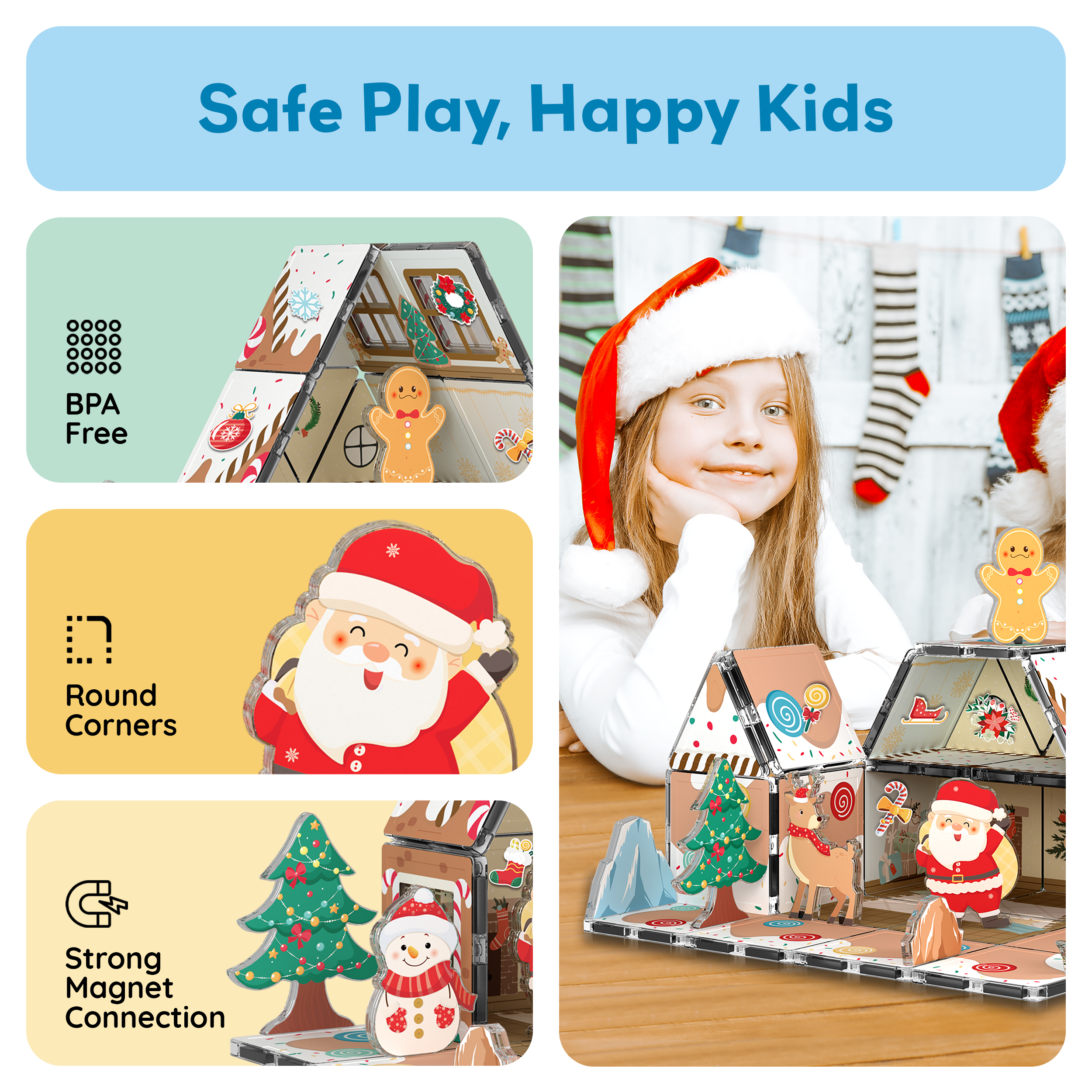 PicassoTiles Gingerbread House Magnetic Tiles Set, 45 Pieces photo 6