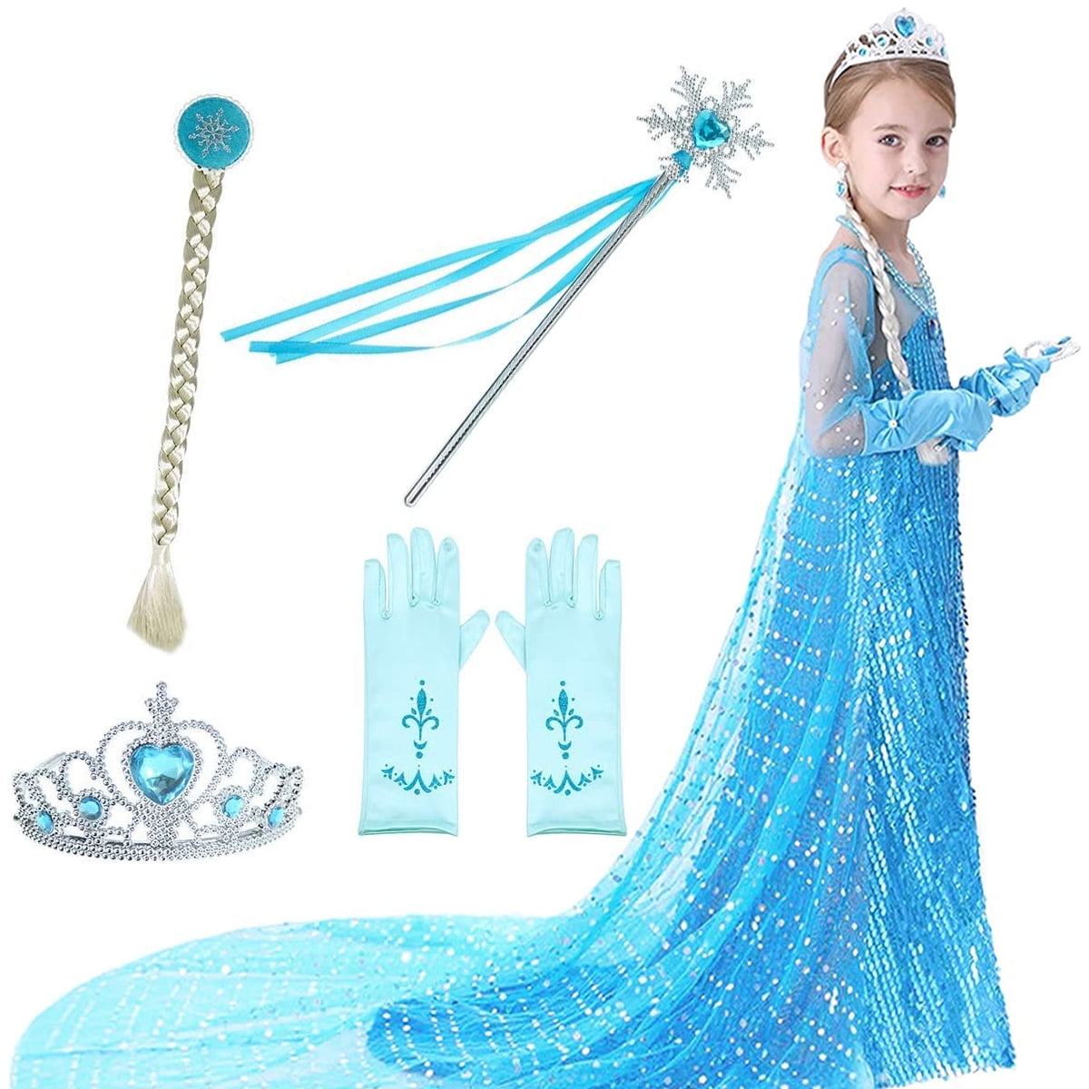 Girls PRINCESS ELSA Dress Costume Fancy Dress Kids Party Disney Frozen EX C&A 
