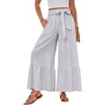 thumbnail image 2 of Women Casual Palazzo Loose Pants,Flowy Ruffle Wide Leg Baggy Pant Summer Gray S, 2 of 5