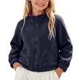 thumbnail image 2 of Agkizg Girls Stand Collar Fleece Jacket Thick Winter Coat with Pockets Solid Color Warm Casual Outerwear, 2 of 5