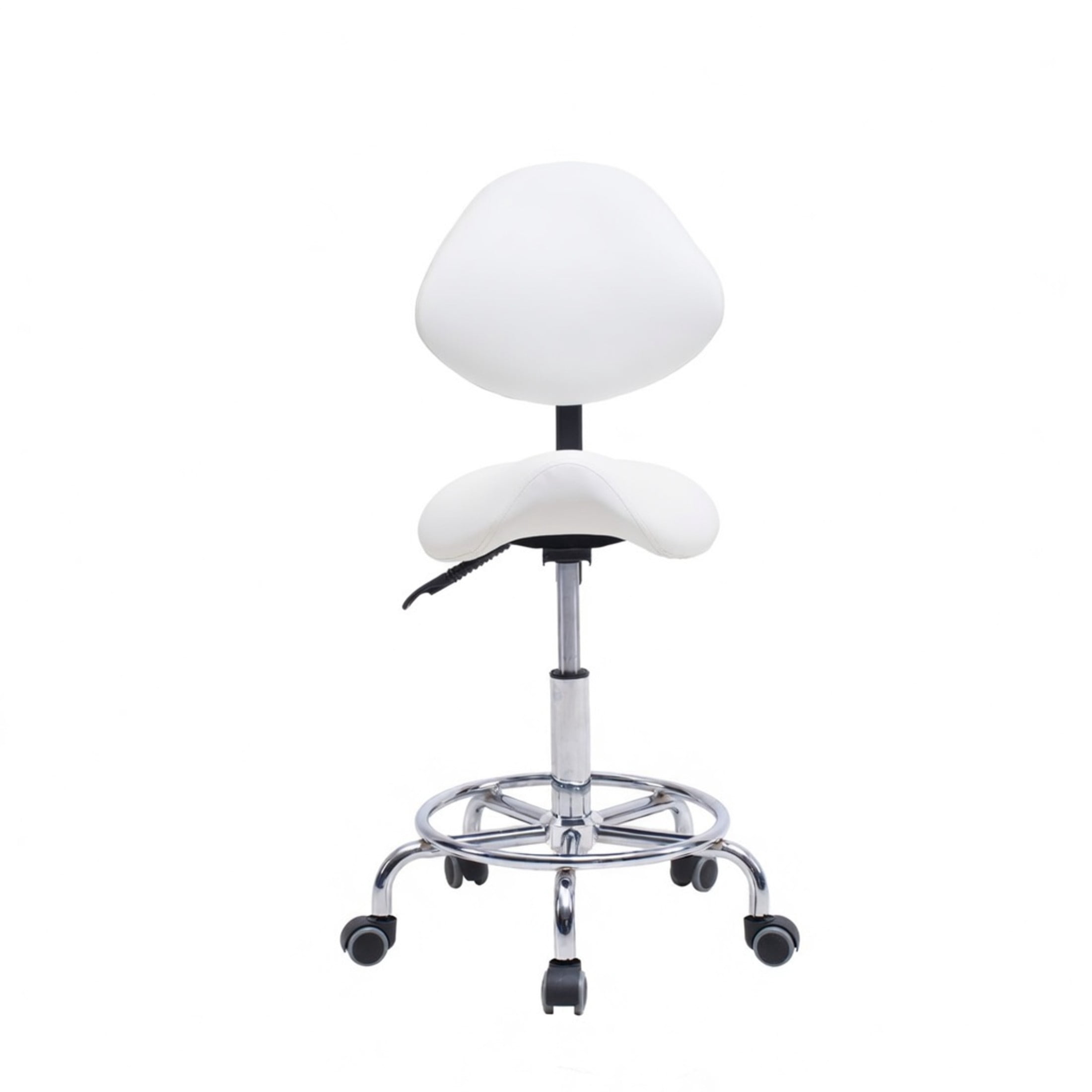 Noble House Saddle Stool Chair with Adjustable Backrest, Hydraulic Lift, Swivel Seat, White